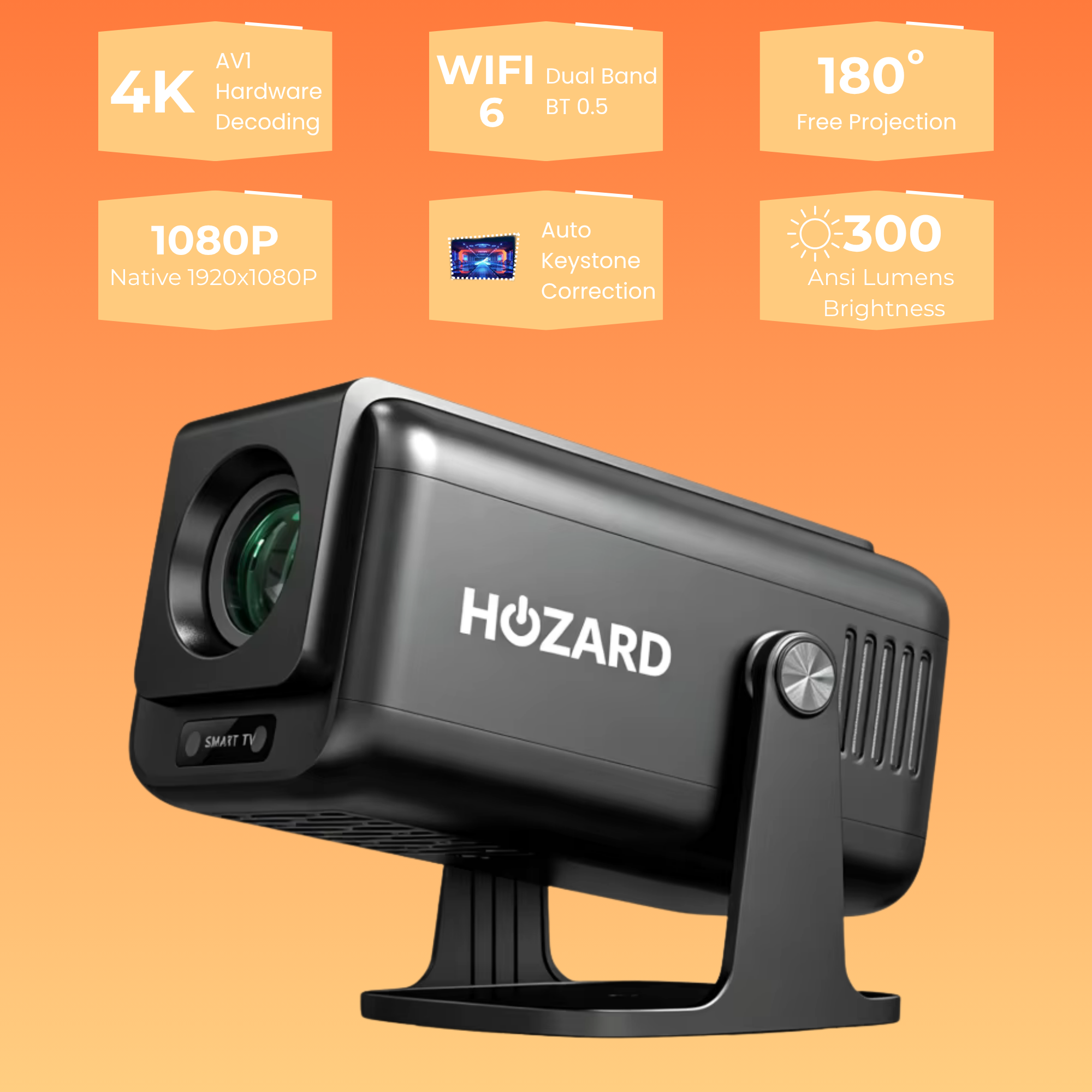 Pro Mini Beamer – Full HD Projector – Autofocus + 4D Keystone - Android 13.0 & WiFi 6 – Media Streamer