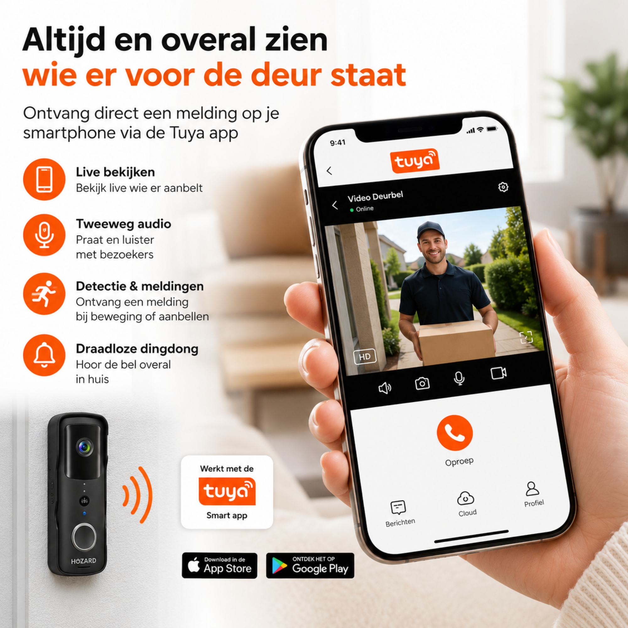 Deurbel met Camera en DingDong - Draadloze Video Deurbel - 5200 mAh - Zwart