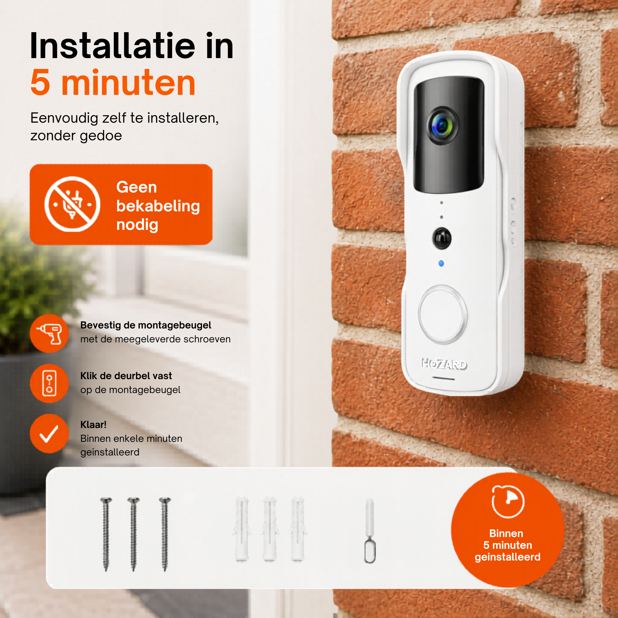 Deurbel met Camera en DingDong - Draadloze Video Deurbel - 5200 mAh - Wit