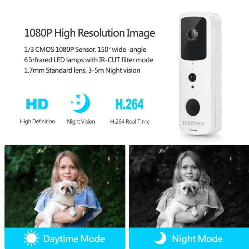 Deurbel met Camera en DingDong - Draadloze Video Deurbel - 5200 mAh - Wit