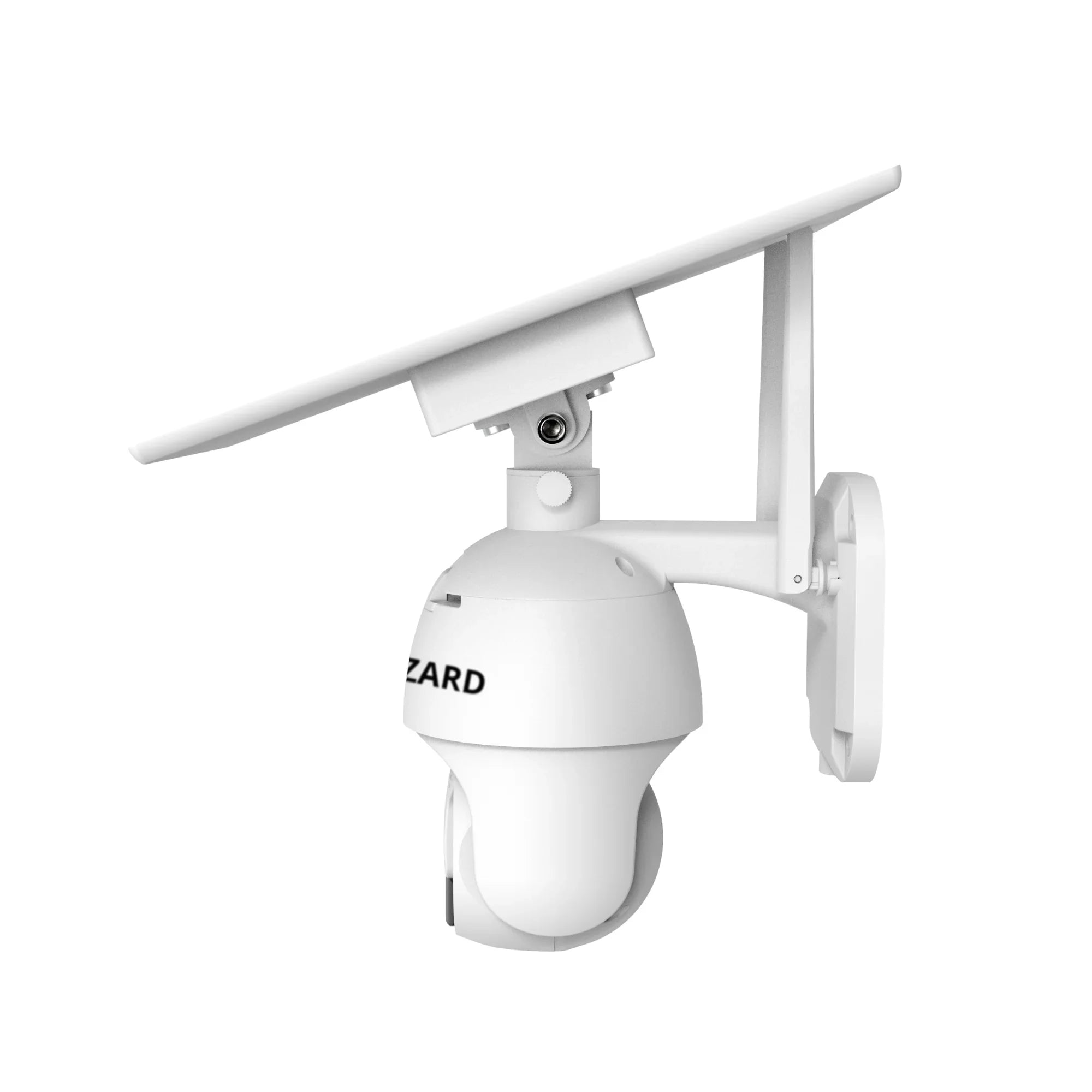 Witte buitencamera met zonnepaneel, muurbevestiging, beveiliging en monitoring