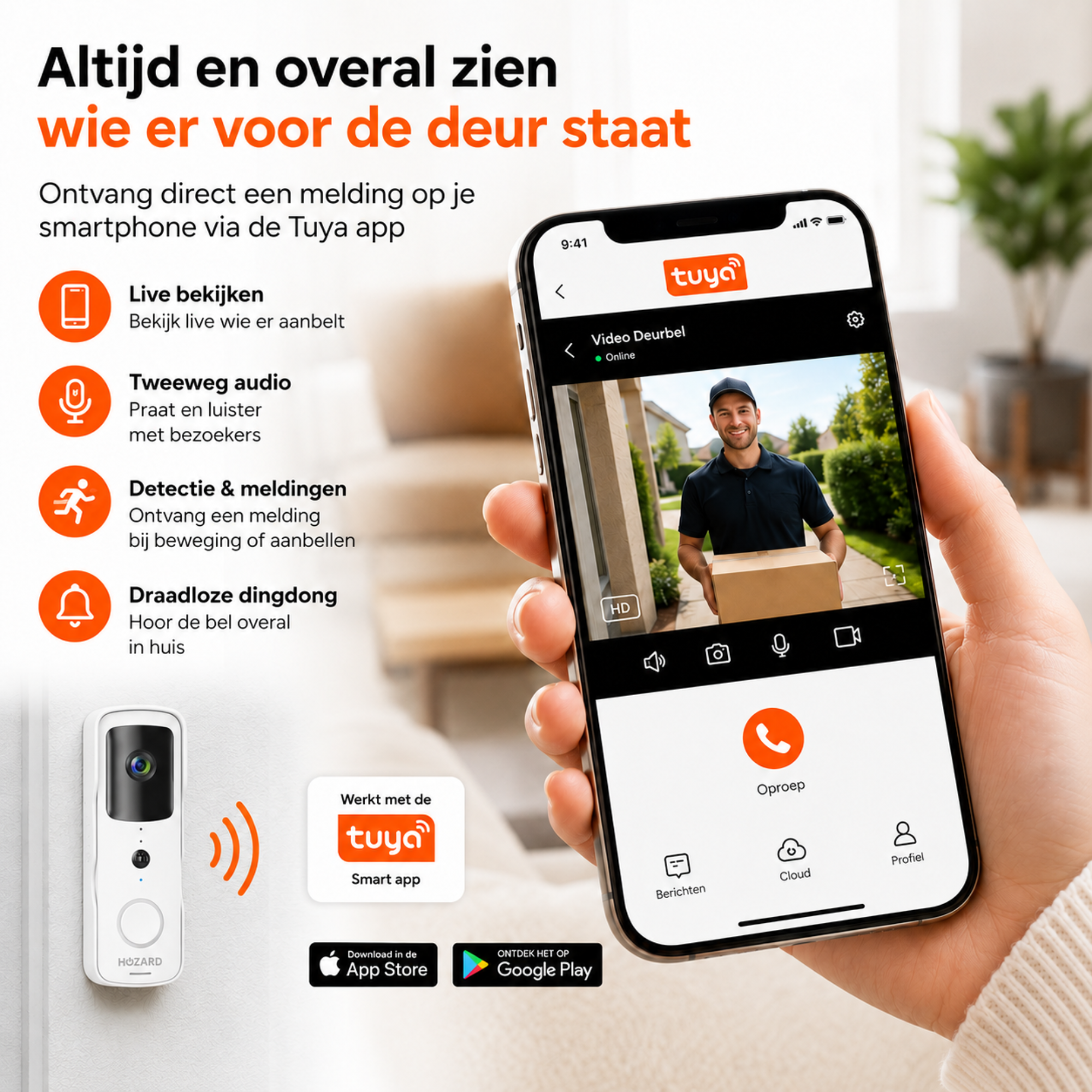 Deurbel met Camera en DingDong - Draadloze Video Deurbel - 5200 mAh - Wit