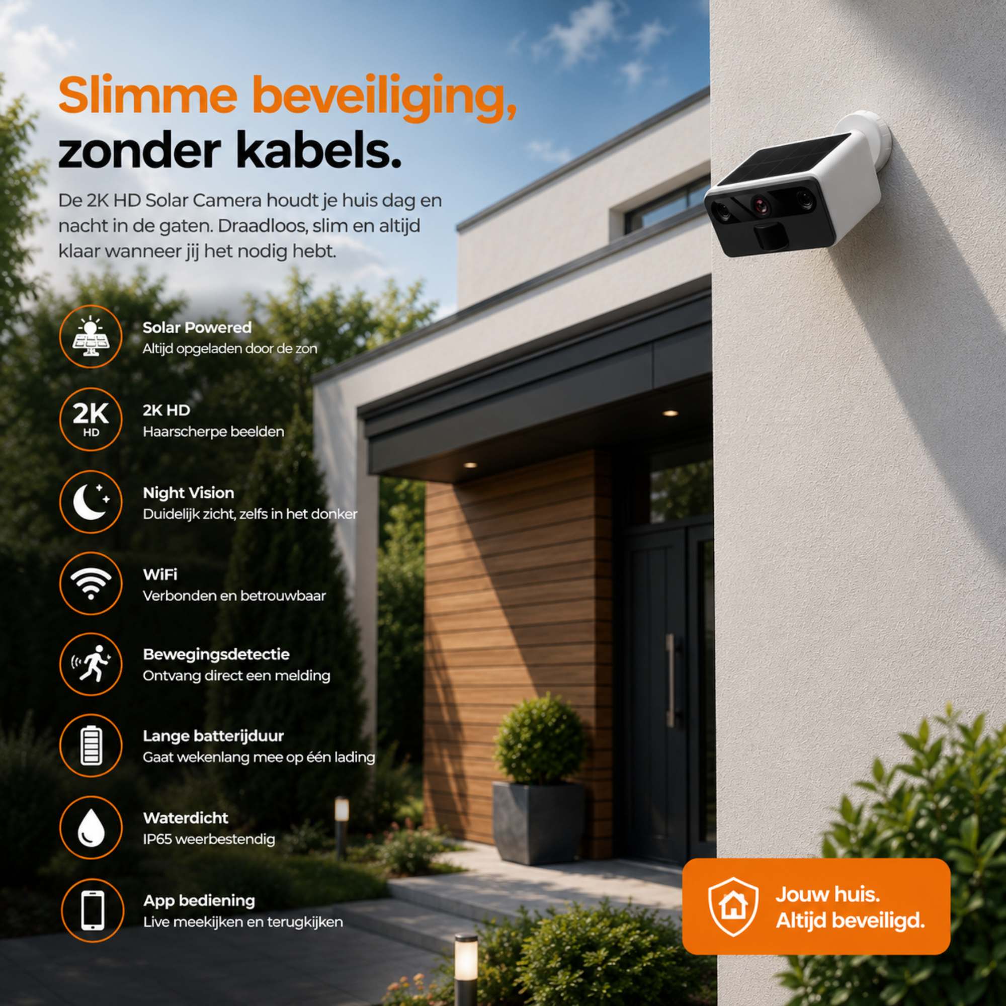 2K Beveiligingscamera met Nachtzicht - Solar & IP66 - WiFi + 32GB