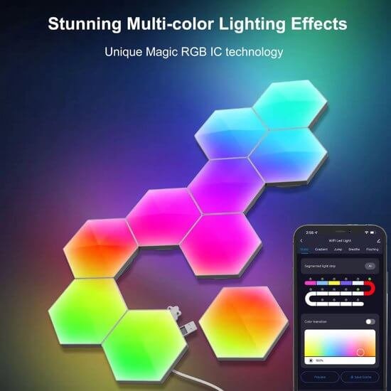 Hexagon LED Lights App - Wandlamp Binnen – RGB LED Verlichting - Gaming Accesoires – 6X LED Panelen