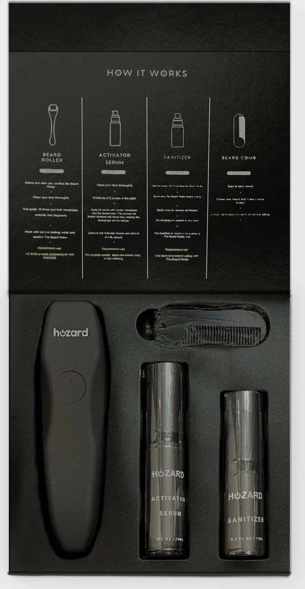Baardgroei Kit met Dermaroller - Beard Growth Kit - 5 Delig Verzorgings Geschenkset