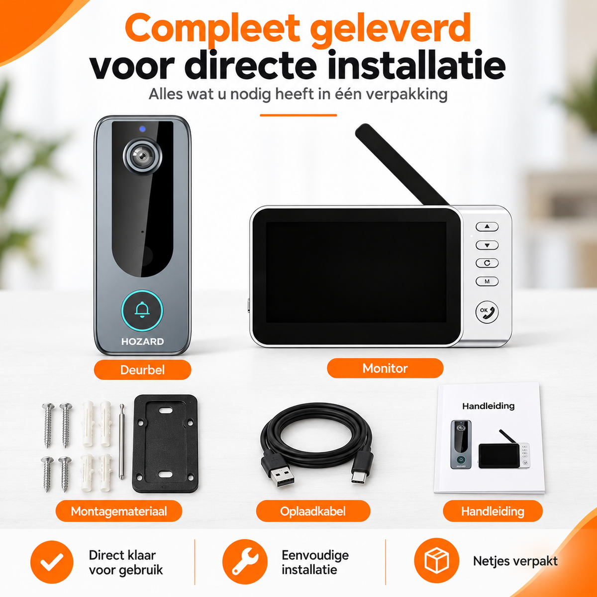 Deurbel met Camera + Monitor - 4,5 inch Scherm