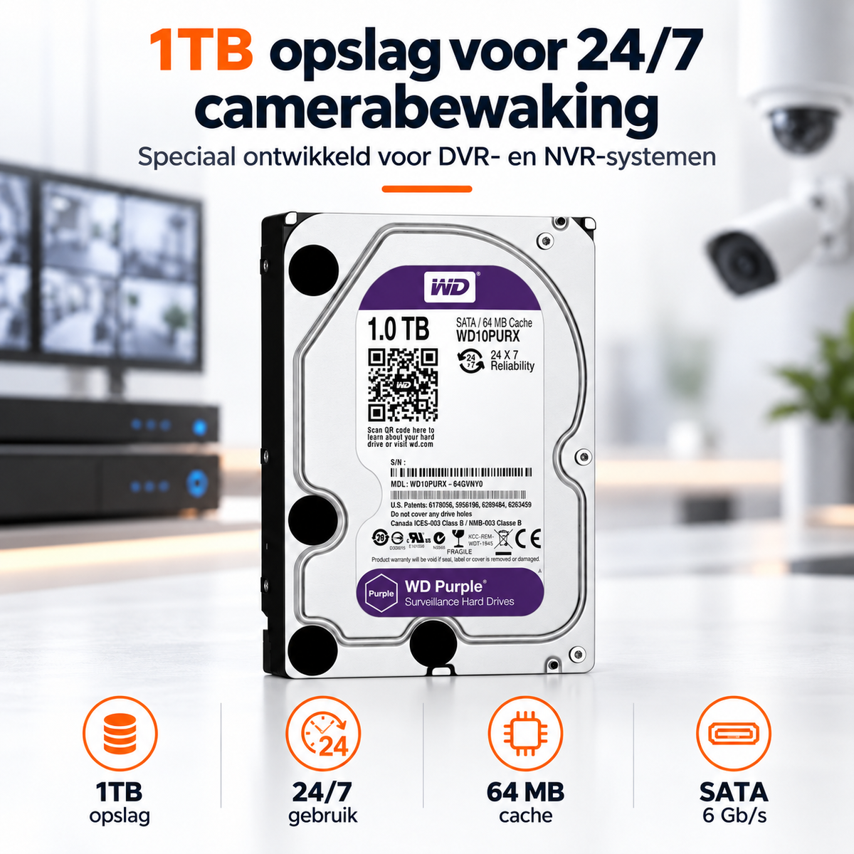 WD Purple 1TB Surveillance HDD - 24/7