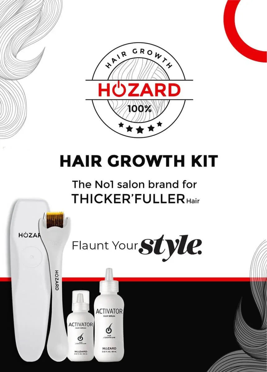 Haargroei kit met dermaroller en activator serum voor dikker en voller haar, salonkwaliteit.