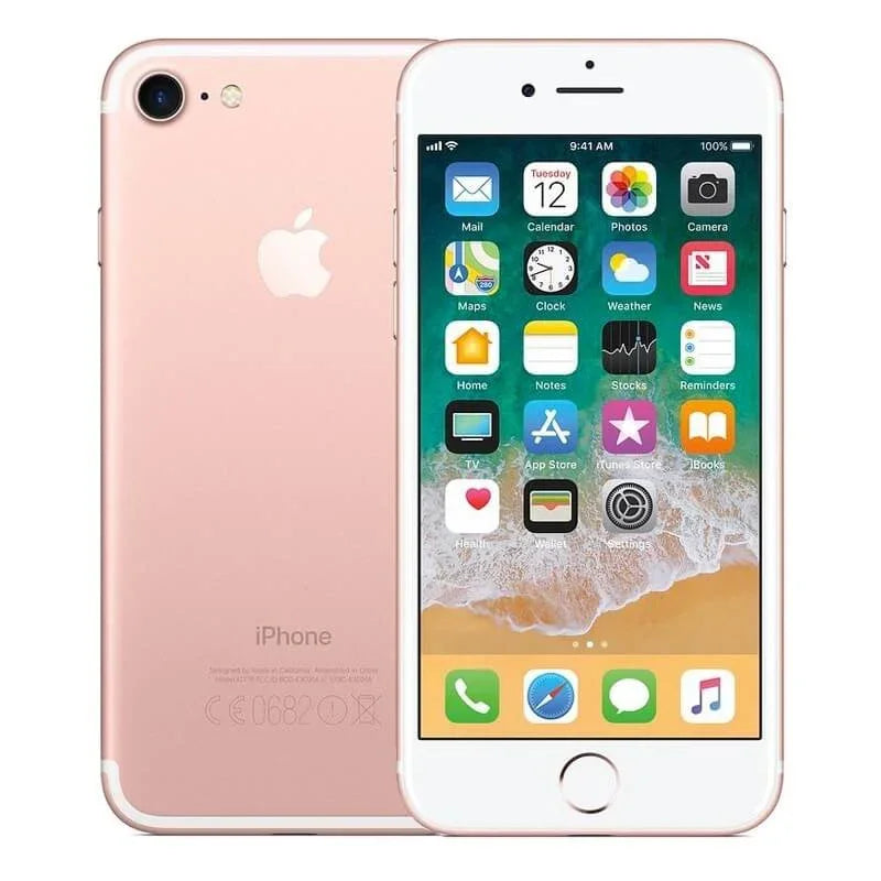 iPhone 7 32GB rose goud, voorkant en achterkant, Apple smartphone met apps op scherm
