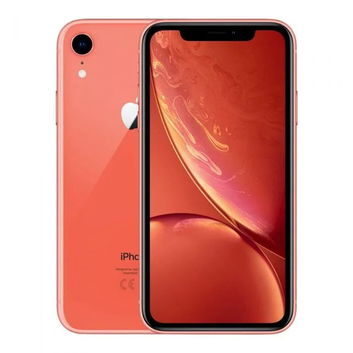 iPhone XR koraal kleur, voor- en achterkant zichtbaar, smartphone met groot display