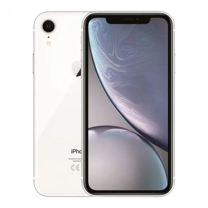 Witte iPhone XR smartphone voorkant en achterkant, minimalistisch design, moderne elektronica