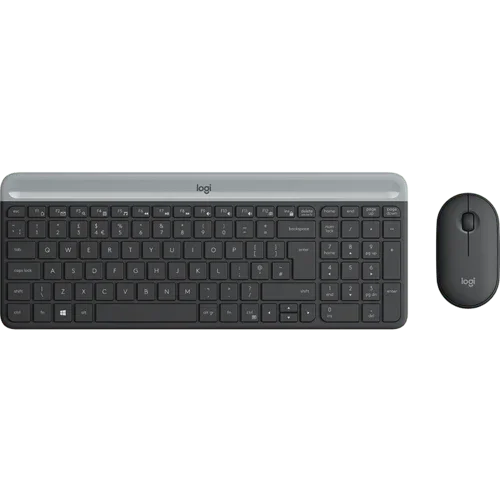Draadloos slank toetsenbord met muis, zwart en zilver, compact ontwerp, qwerty layout