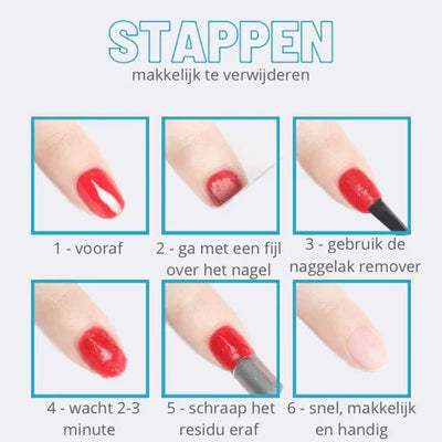 Stappenplan nagellak verwijderen met vijl en remover, eenvoudig en snel resultaat.