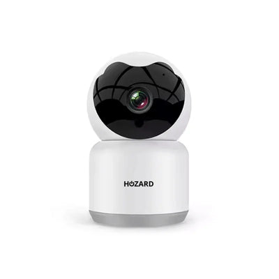 Witte beveiligingscamera met zwarte lens, ronde vorm, binnen gebruik, moderne elektronica