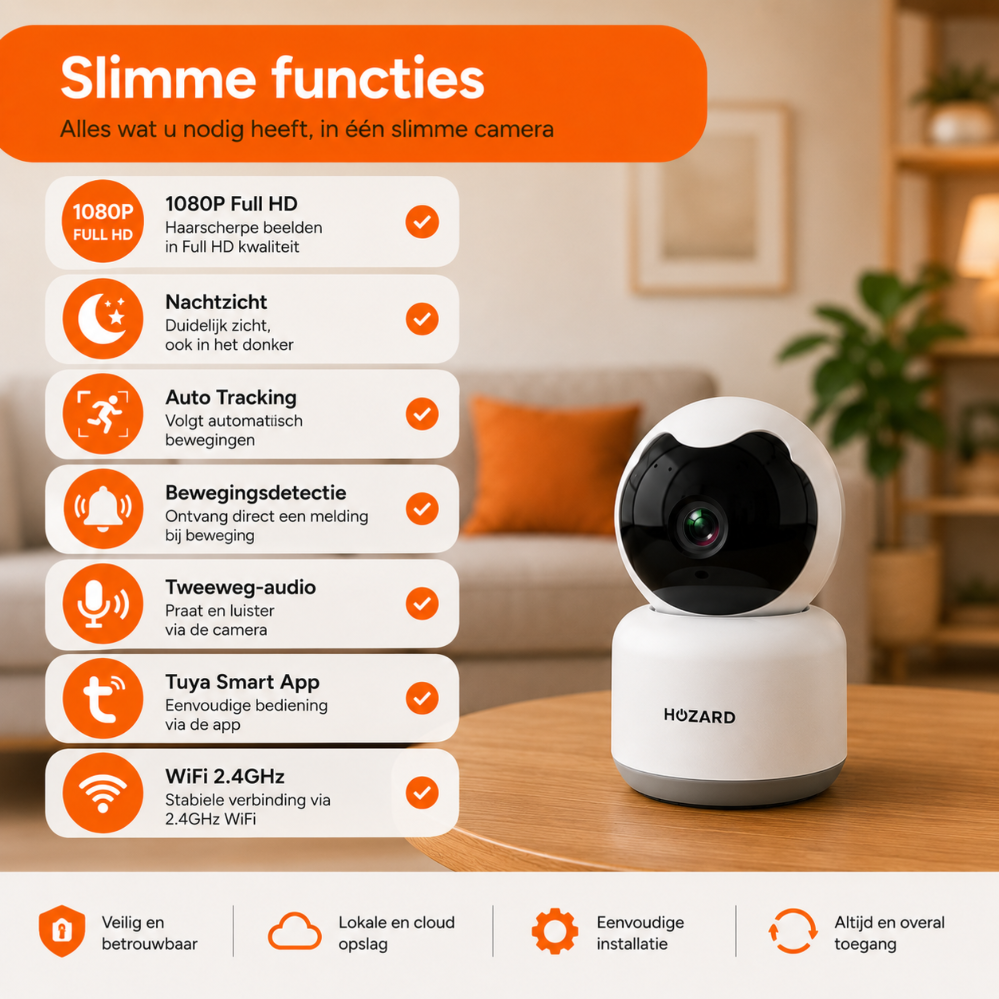 Beveiligingscamera - 1080P - Huisdiercamera - WiFi - Pakket A T/M D