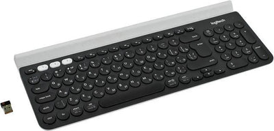 Draadloos zwart toetsenbord met ronde toetsen en usb-ontvanger, elektronica accessoire