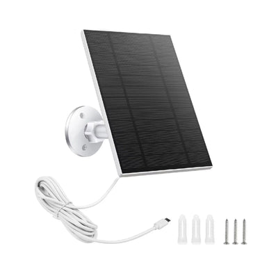 Zwart zonnepaneel met montagebeugel, USB-kabel en schroeven voor buitencamera
