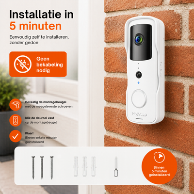 Deurbel met Camera en DingDong - Draadloze Video Deurbel - 5200 mAh - Wit