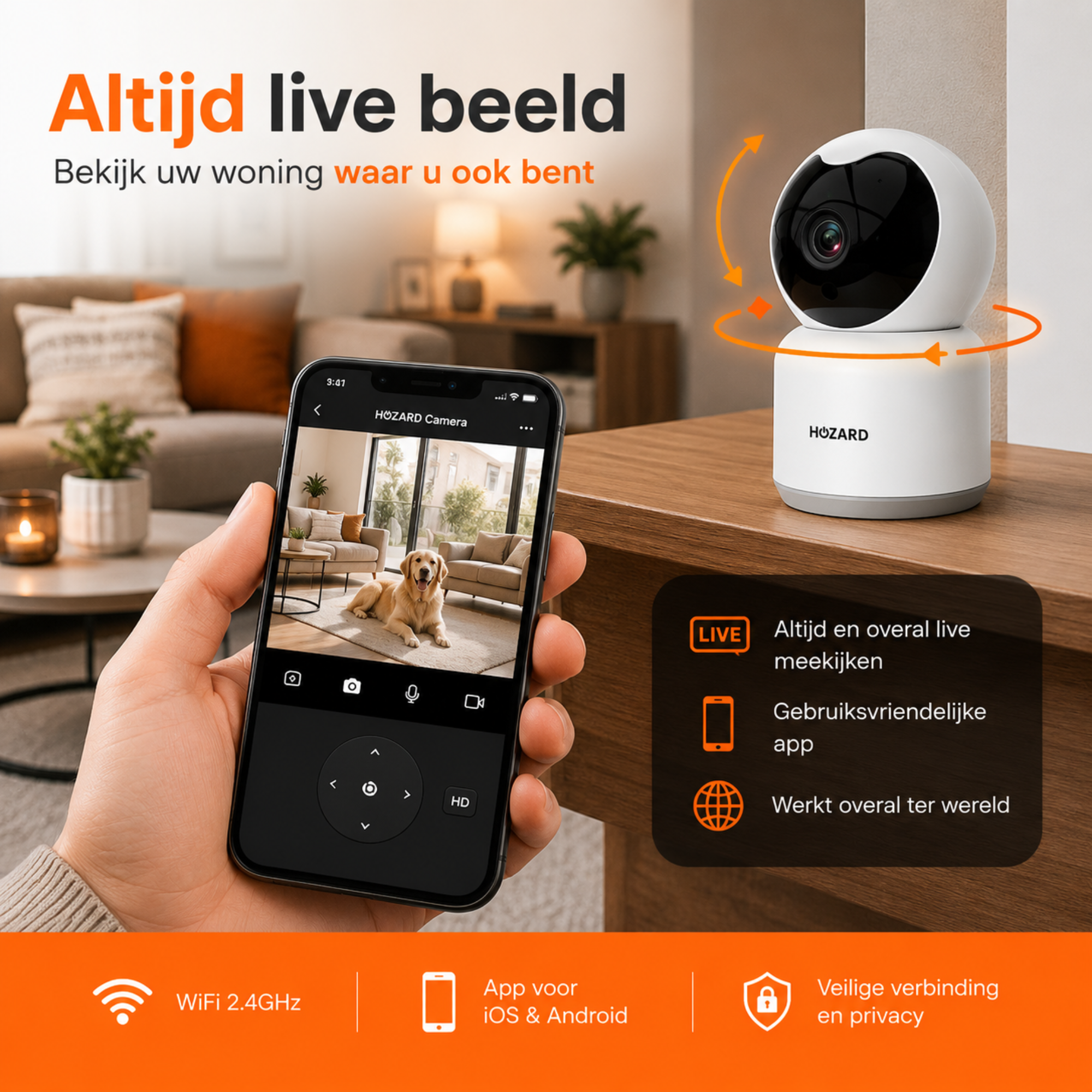 Beveiligingscamera - 1080P - Huisdiercamera - WiFi - Pakket A T/M D