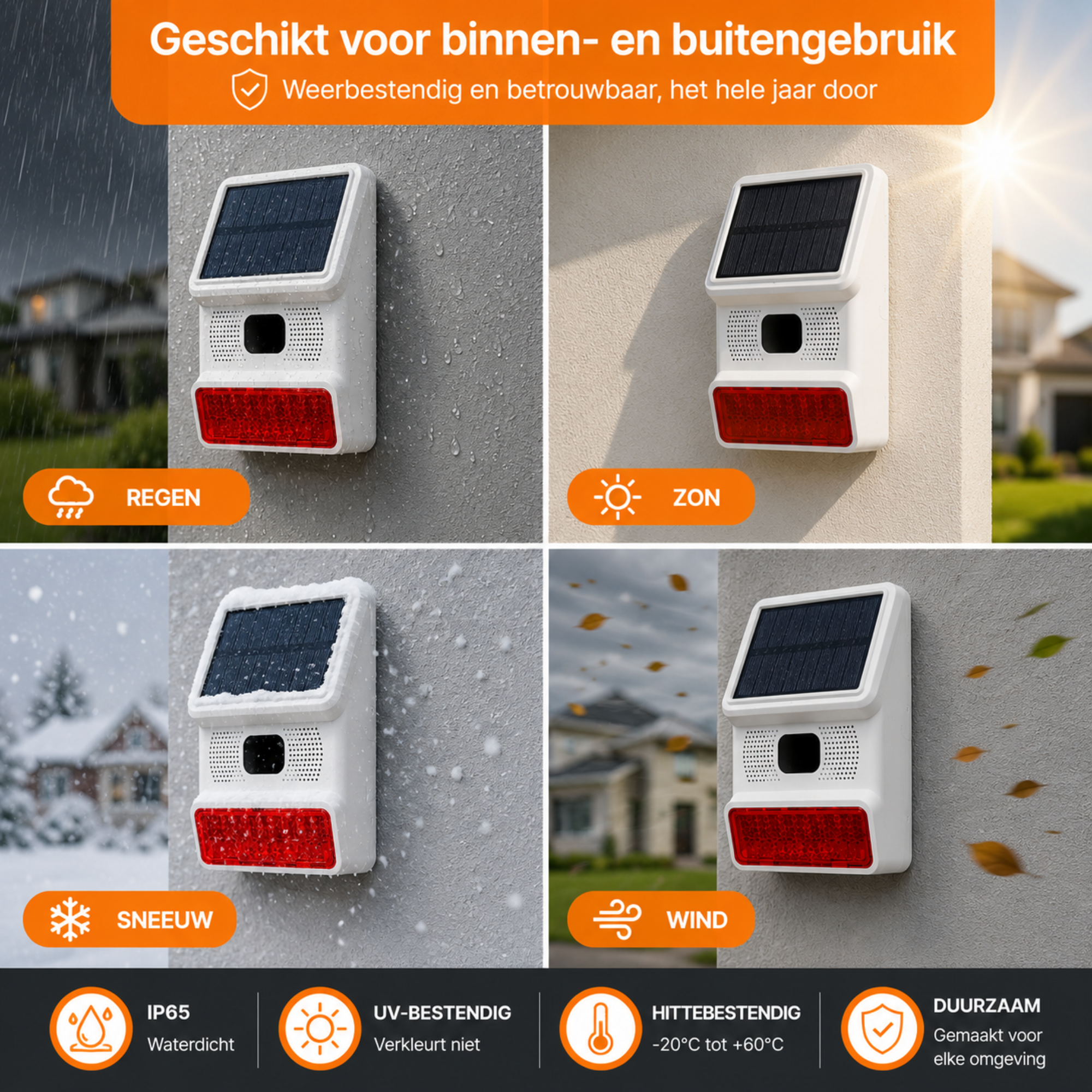 Draadloze Buiten Sirene – 100dB - Solar Panel - IP66