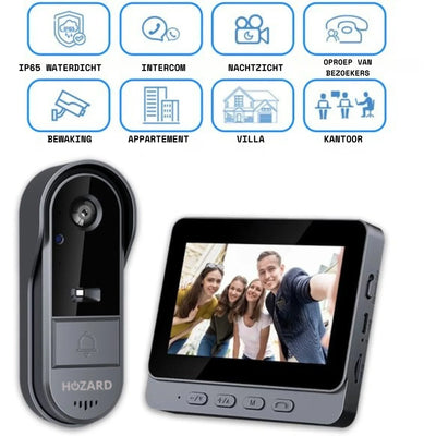 Videodeurbel set met camera en scherm, IP65 waterdicht, intercom, nachtzich, bewaking.