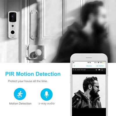 Deurbelcamera met pir bewegingsdetectie, bewaking via smartphone app, beveiliging huis.