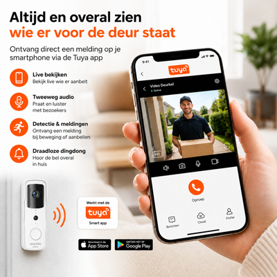 Deurbel met Camera en DingDong - Draadloze Video Deurbel - 5200 mAh - Wit