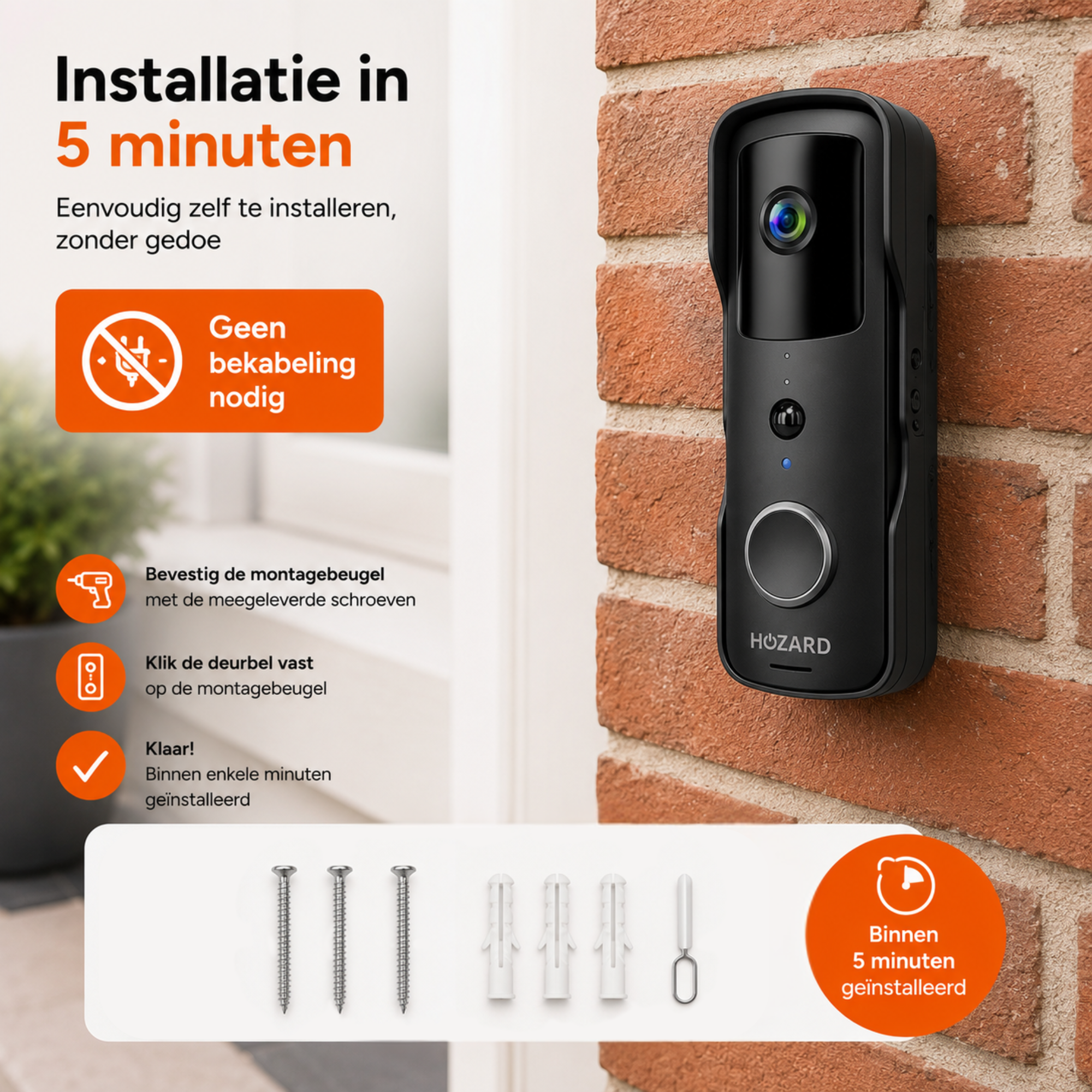 Deurbel met Camera en DingDong - Draadloze Video Deurbel - 5200 mAh - Zwart