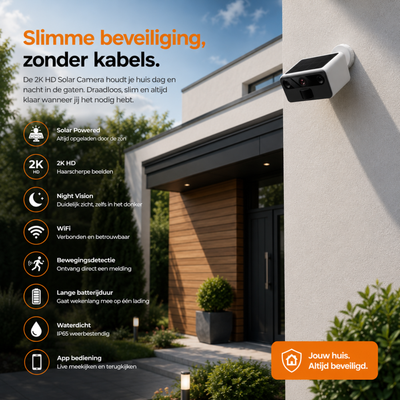 2K Beveiligingscamera met Nachtzicht - Solar & IP66 - WiFi + 32GB