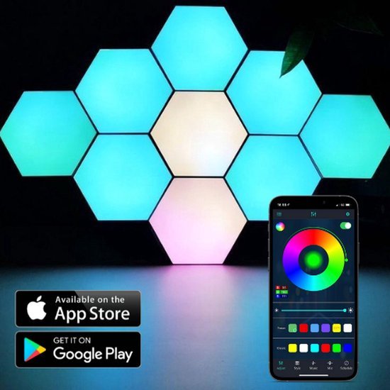 Hexagon LED Lights  App - Wandlamp Binnen – RGB LED Verlichting - Gaming Accesoires – 6X LED Panelen