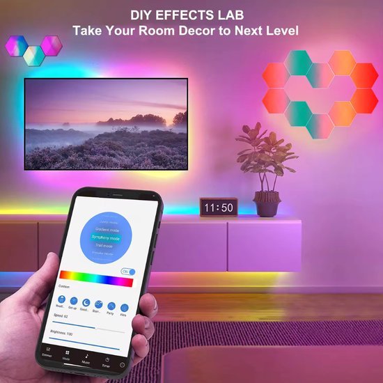 Hexagon LED Lights  App - Wandlamp Binnen – RGB LED Verlichting - Gaming Accesoires – 6X LED Panelen
