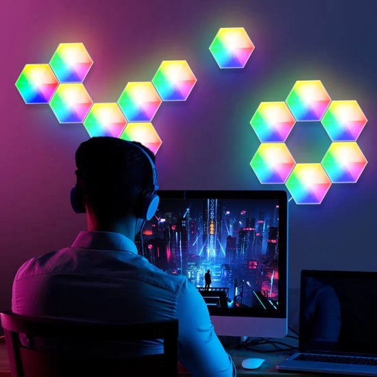 Hexagon LED Lights  App - Wandlamp Binnen – RGB LED Verlichting - Gaming Accesoires – 6X LED Panelen