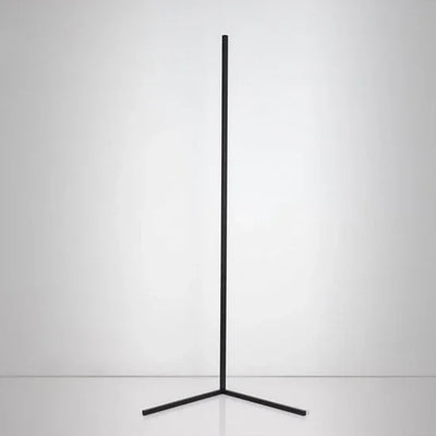 Minimalistische zwarte standaard met driepotige basis voor elektronica of verlichting.