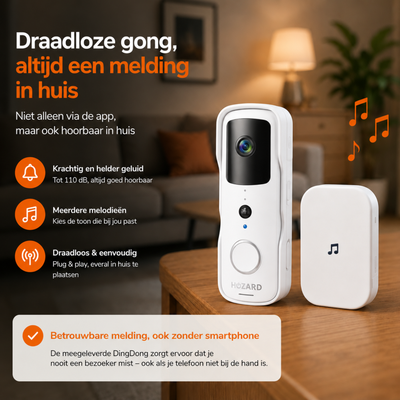 Deurbel met Camera en DingDong - Draadloze Video Deurbel - 5200 mAh - Wit