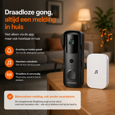 Deurbel met Camera en DingDong - Draadloze Video Deurbel - 5200 mAh - Zwart