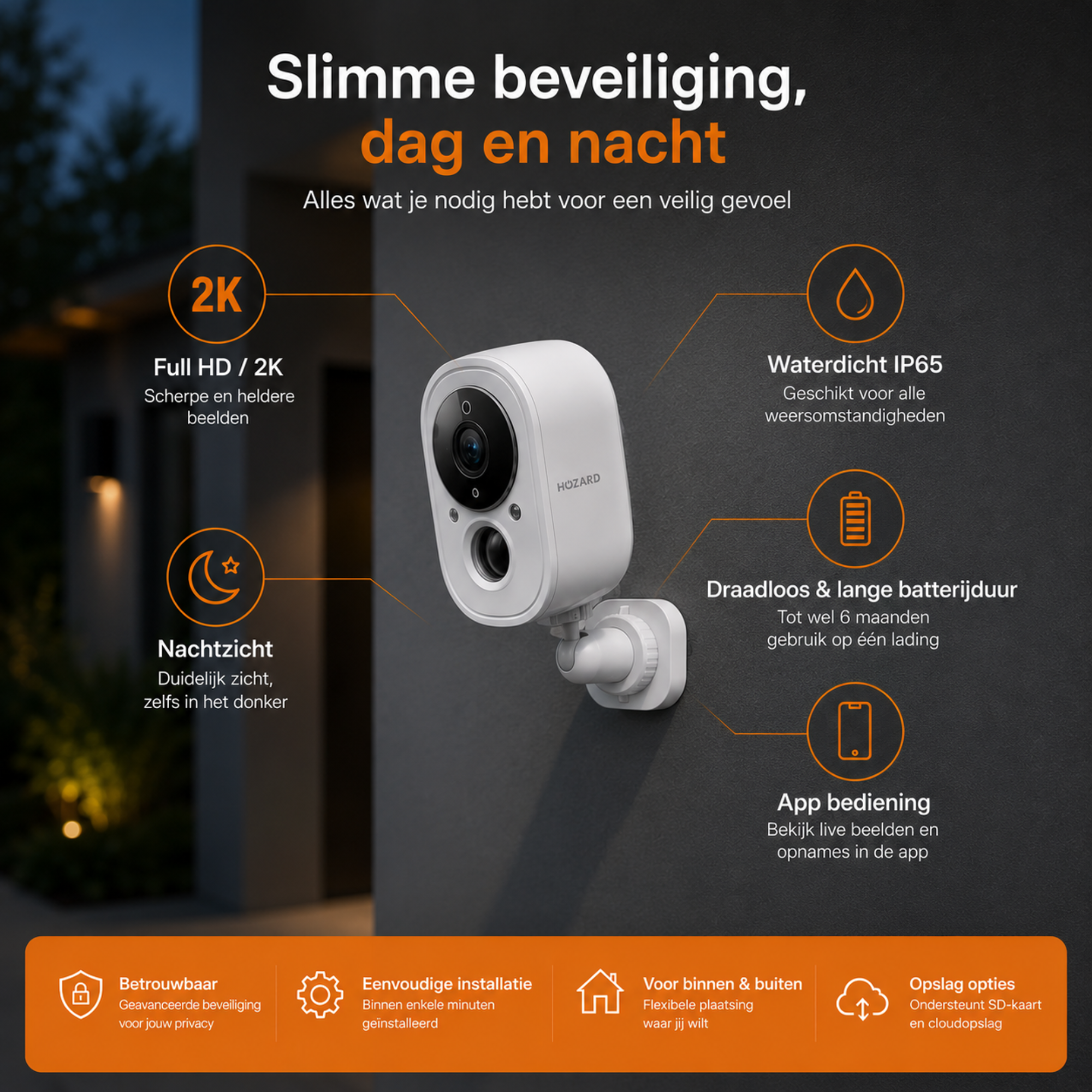 2.5K UHD Beveiligingscamera Binnen & Buiten – Draadloze Accu WiFi Camera + 32GB