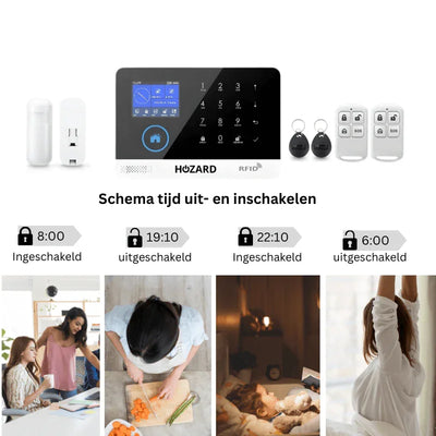 Draadloos alarmsysteem met accessoires, tijdschema voor in- en uitschakelen, dagelijkse situaties