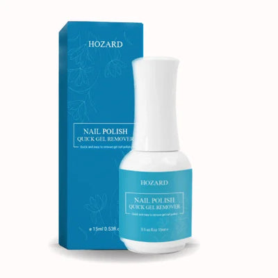 Hozard nagellak verwijderaar flesje en verpakking, snelle gel remover, blauw design, 15ml