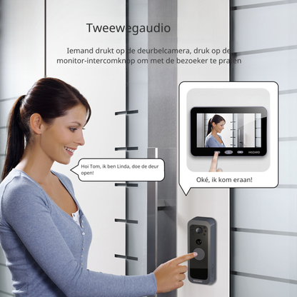 Deurbel met camera en Monitor – WiFi + APP + Bewegingsdetectie - Draadloze Video Deurbel – 32GB - 5 inch IPS-Scherm