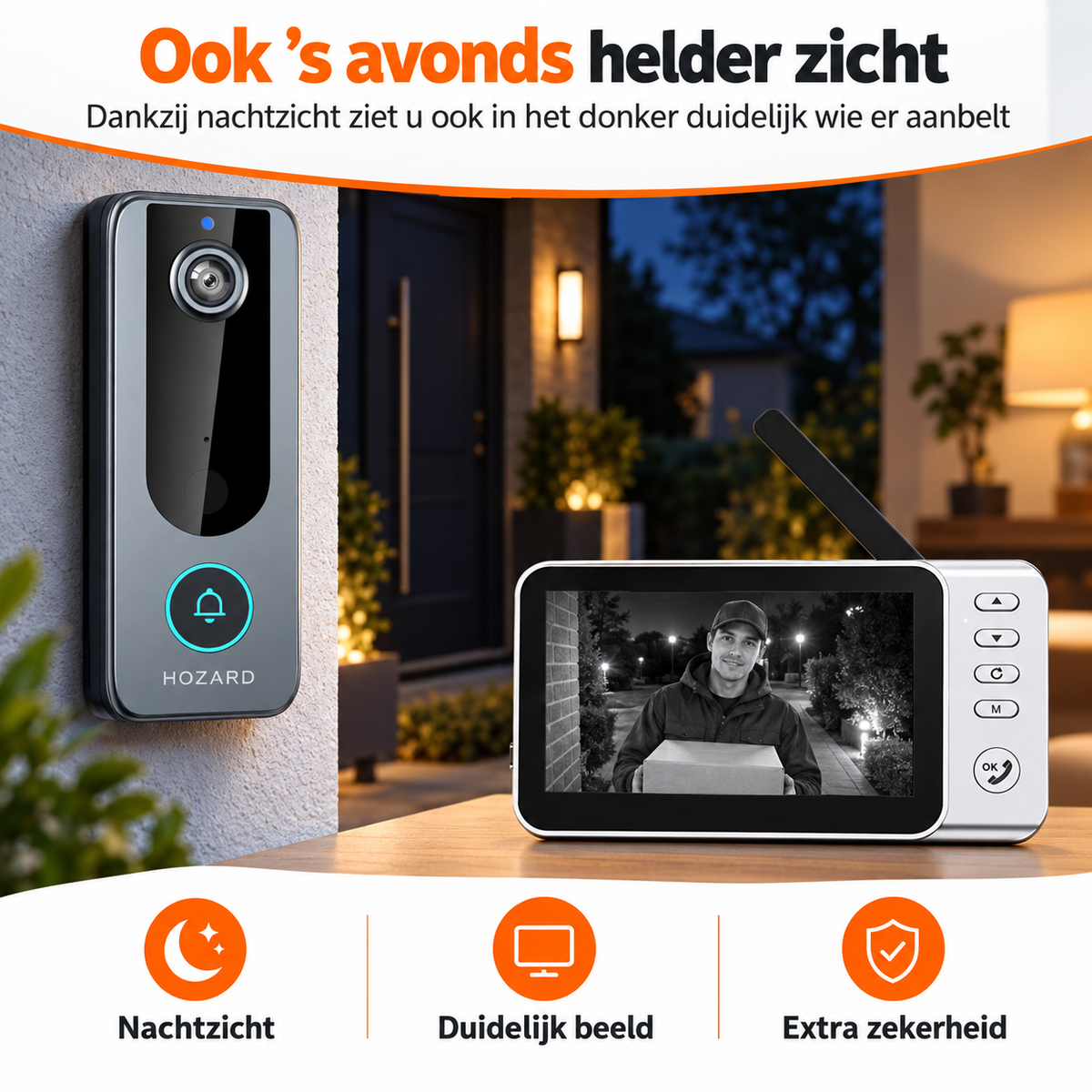 Deurbel met Camera + Monitor - PIR Bewegingsmelder – 4,5 inch Scherm