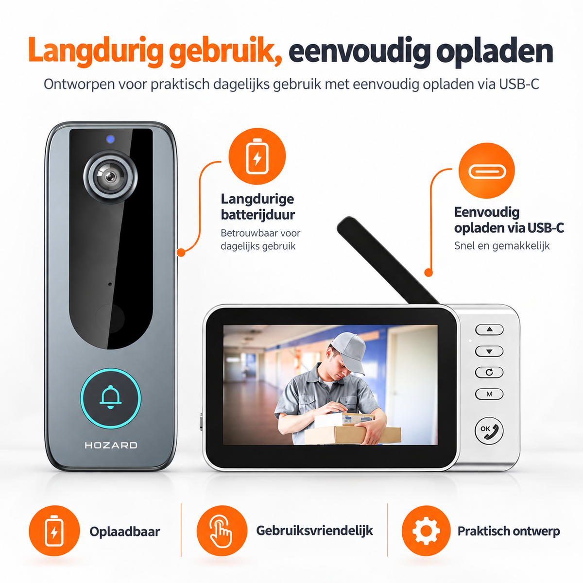 Deurbel met Camera + Monitor - PIR Bewegingsmelder – 4,5 inch Scherm