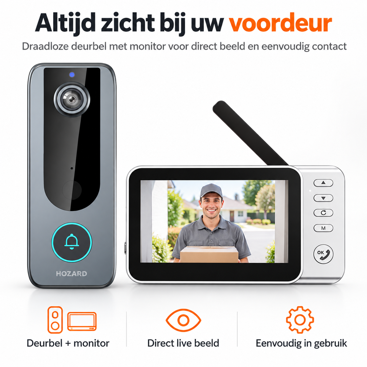 Deurbel met Camera + Monitor - PIR Bewegingsmelder – 4,5 inch Scherm