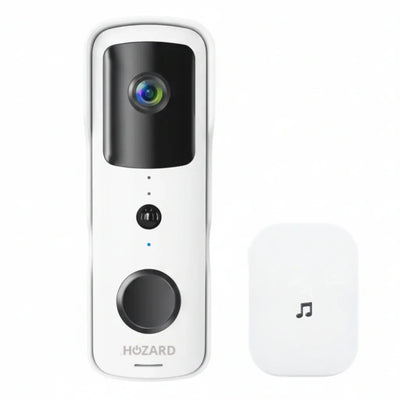 Moderne witte video deurbel met camera en draadloze gong, slimme beveiliging huis.
