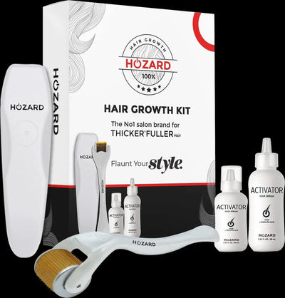 Haar groei kit met serum, dermaroller en activator flesjes voor dikker en voller haar