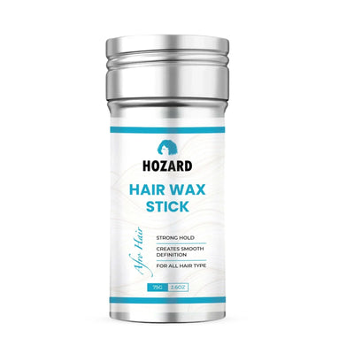 Haar wax stick in zilveren verpakking met blauwe accenten, sterke hold, geschikt voor elk haartype.