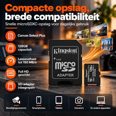 Kingston Canvas Select Plus 128GB microSDXC - 150 MB/s - SD-adapter