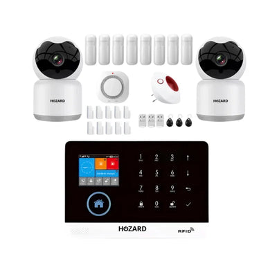 Compleet alarmsysteem met beveiligingscamera's, sensoren, toetsenpaneel en accessoires