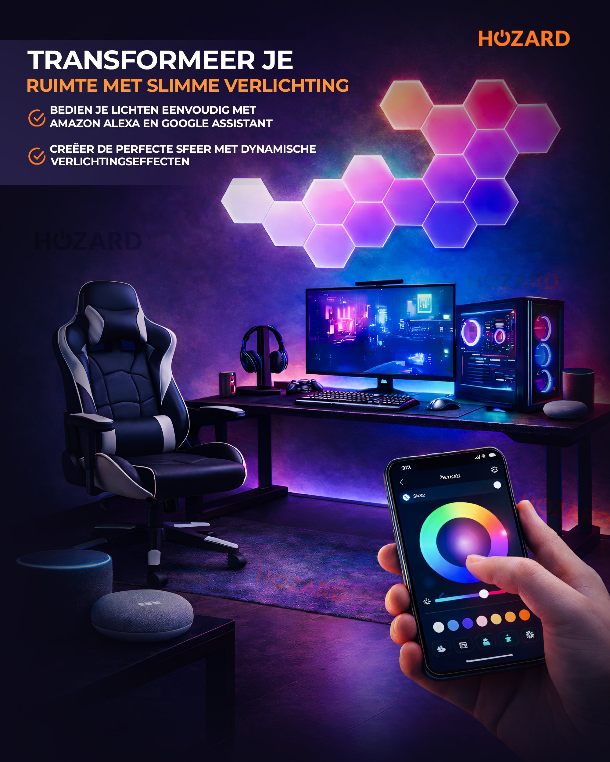 Hexagon LED Lights  App - Wandlamp Binnen – RGB LED Verlichting - Gaming Accesoires – 6X LED Panelen