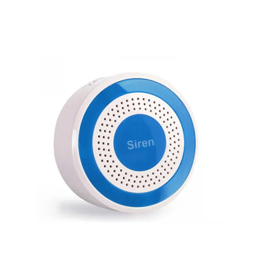 Ronde elektronische sirene in wit en blauw voor beveiliging en alarmsysteem