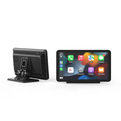 Twee digitale multimediaschermen voor in de auto, touchscreen met apps en houder, elektronica